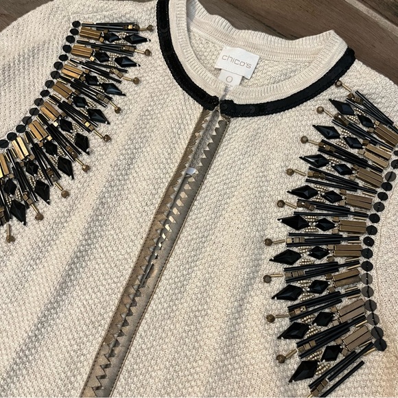 Chico’s Beaded Seed Stitch Cardigan Sweater Natural 0 - Picture 2 of 7